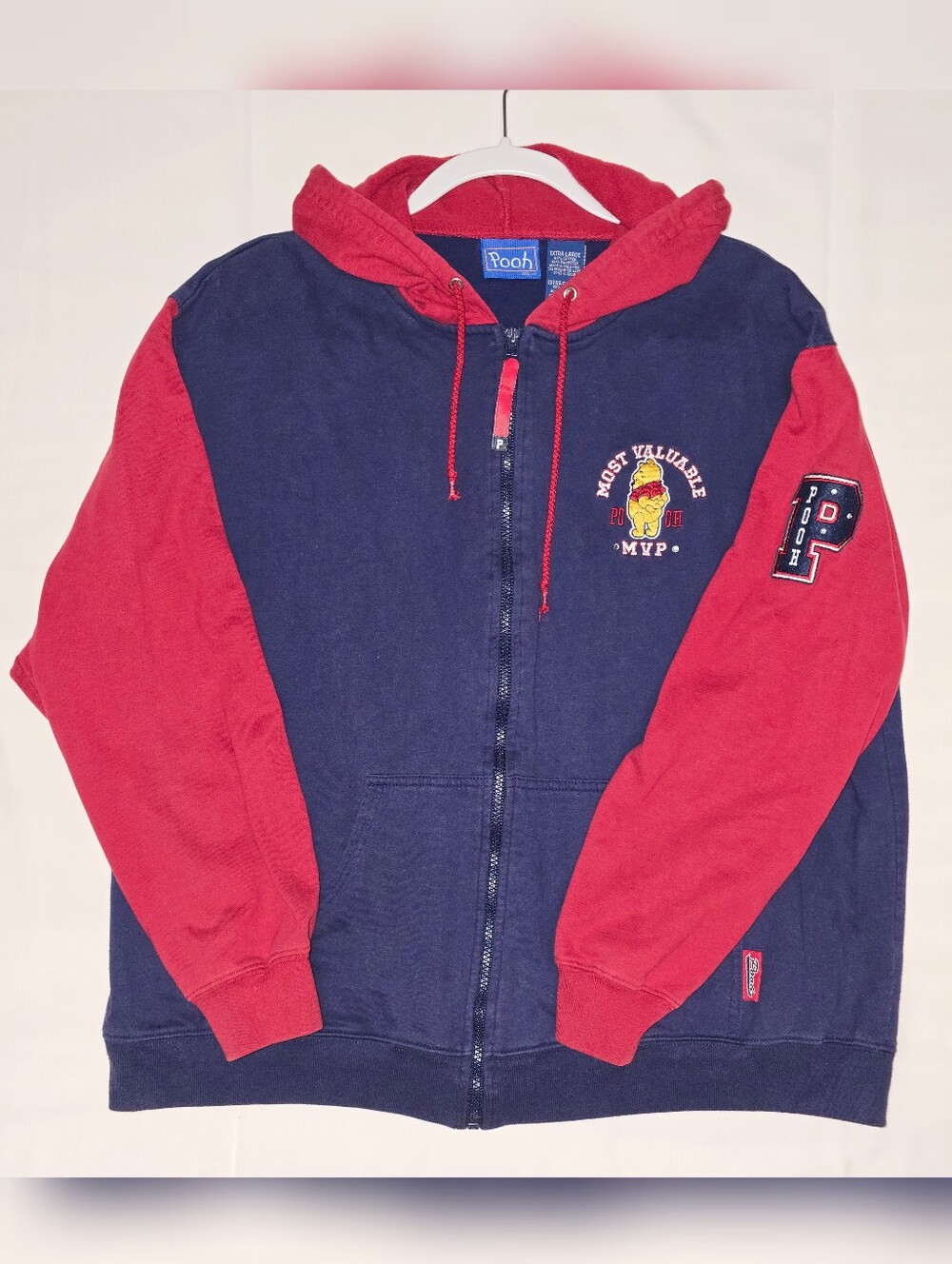 Vintage Disney Pooh "Most Valuable MVP" Colorblock Zip-Up Hoodie